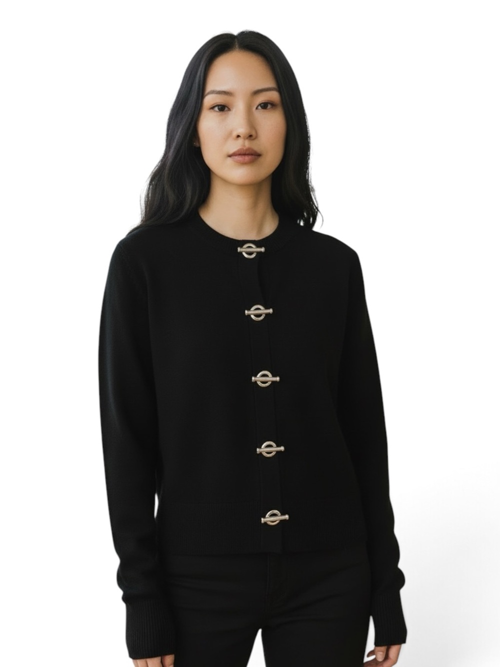 Carmen Marc Valvo Black Toggle-Front Cardigan XL Layering Minimalist Workwear
